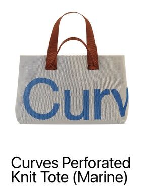 Curves Perforated Knit Tote - Blue/White with Brown Handles
